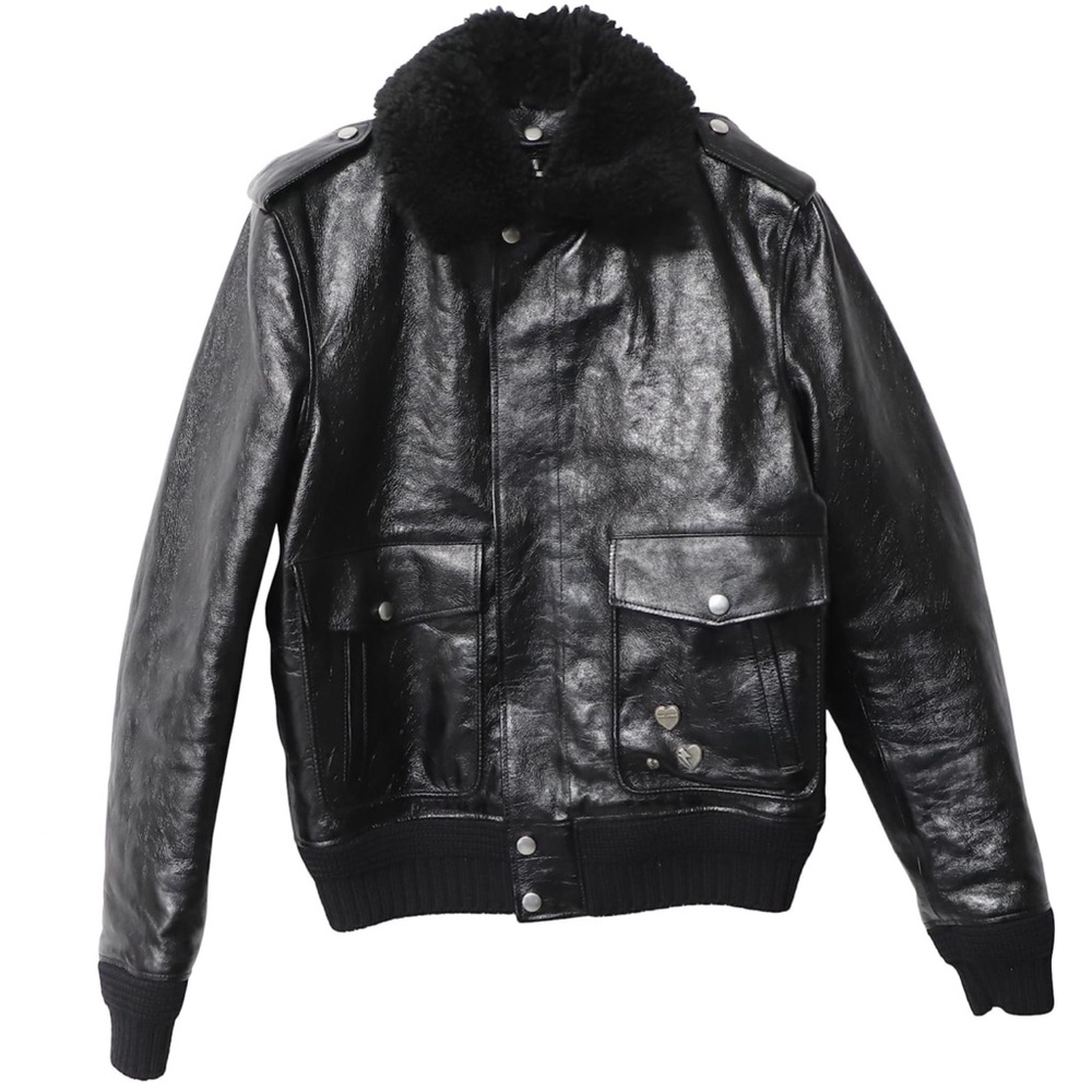 Saint Laurent YSL Leather Bomber Jacket, Size 42